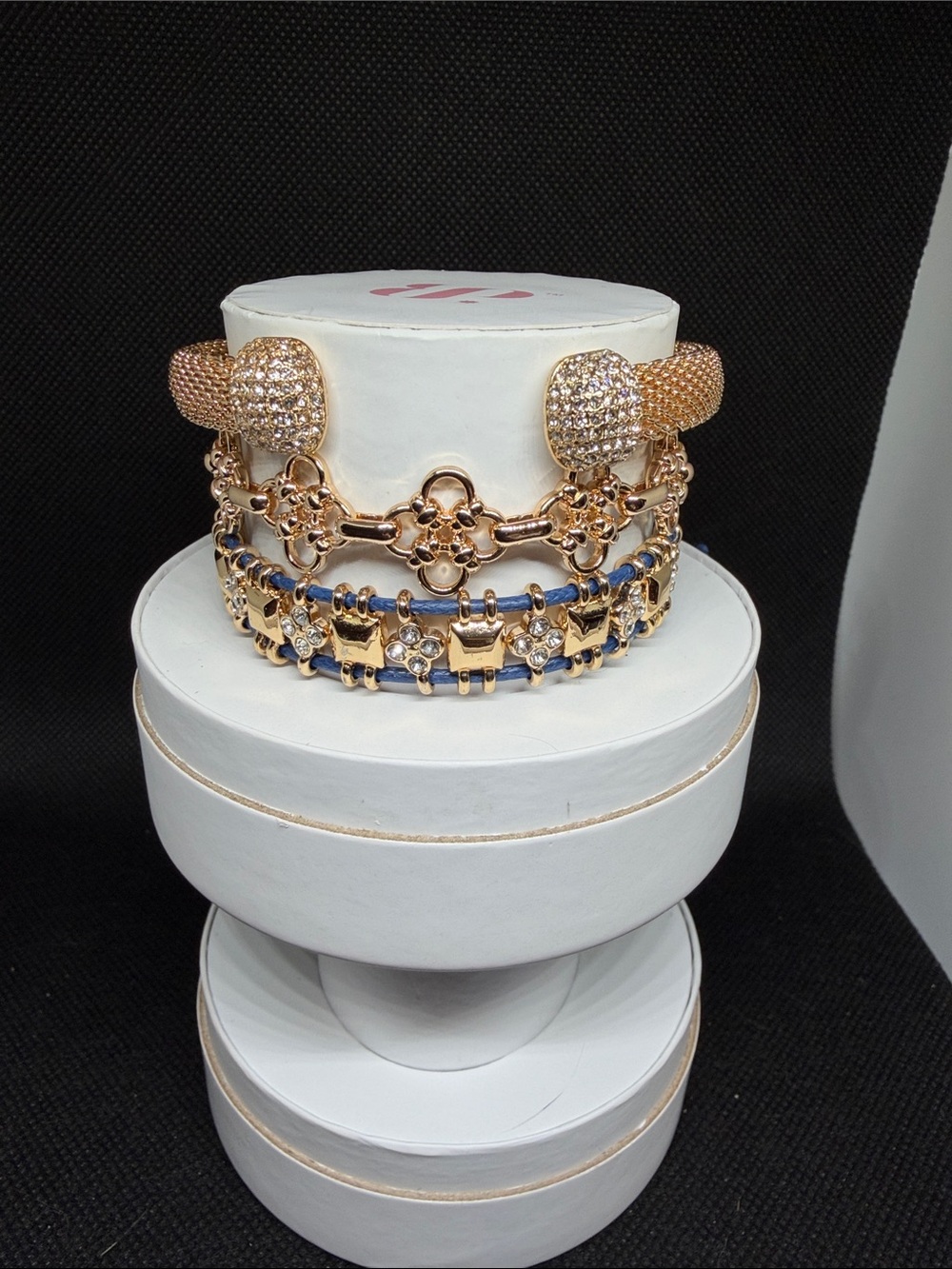 Summer 25: Gold-Tone Layered Bracelet Set with Blue Accents